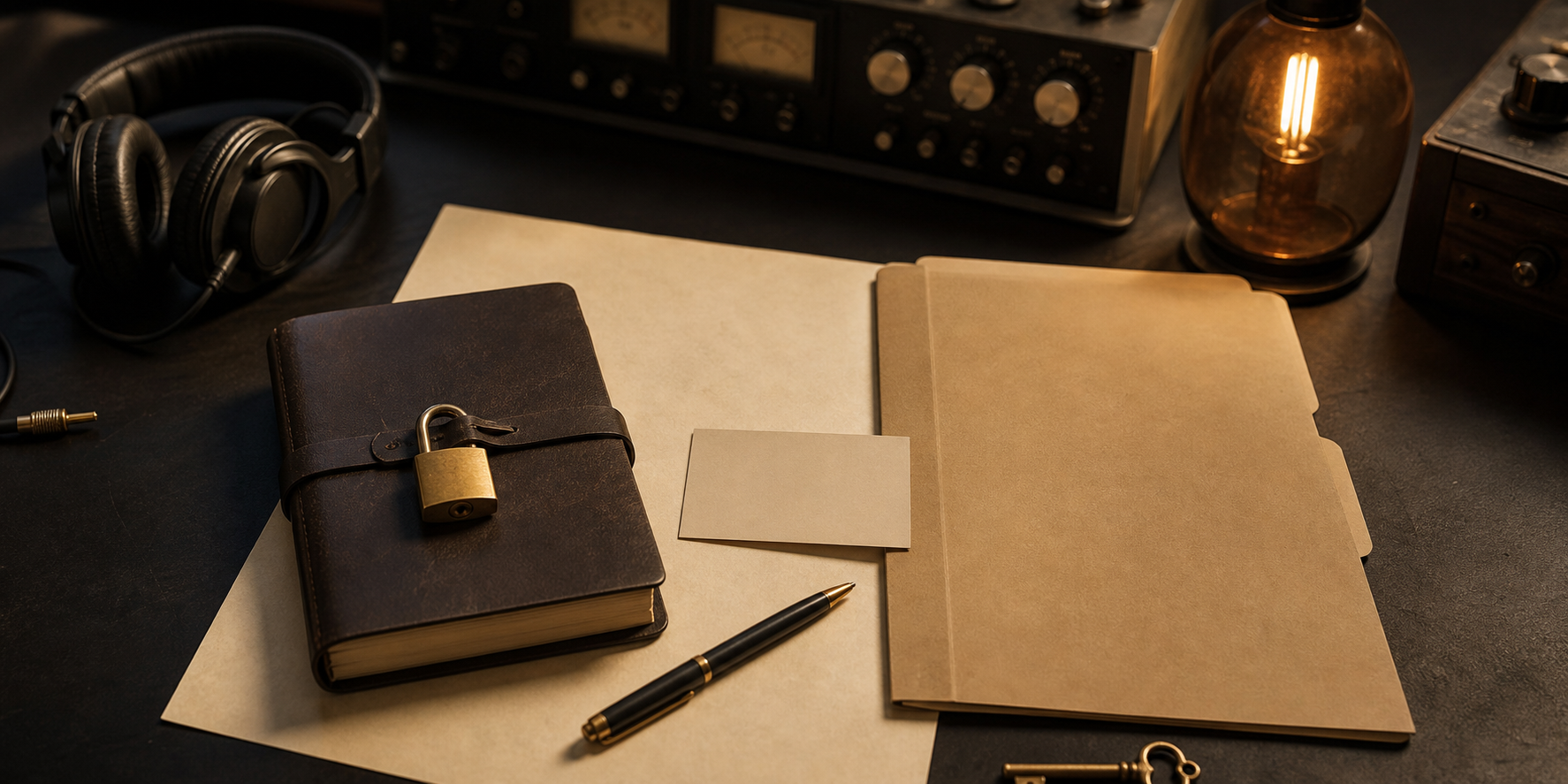 Documenti privacy e cuffie in una scena amministrativa illustrativa